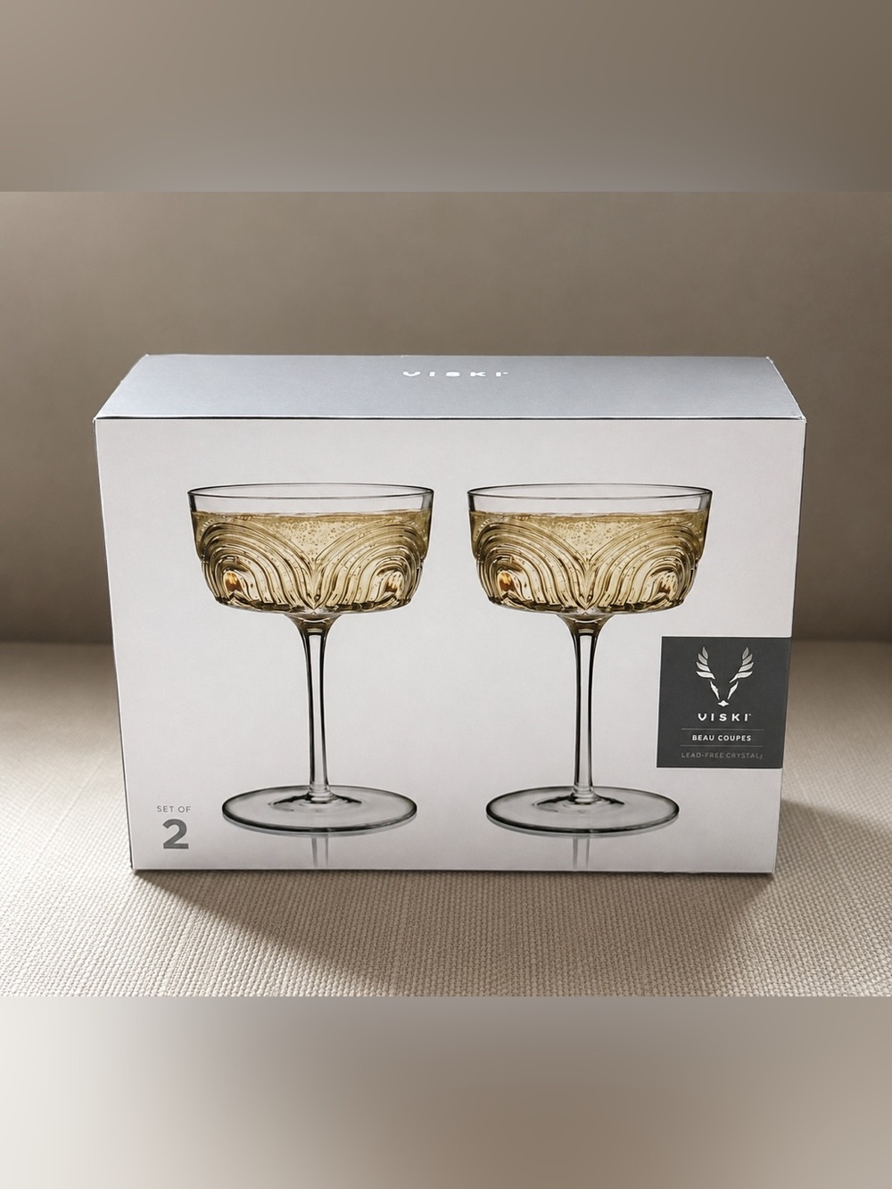 Viski Beau Coupes Cocktail Glasses | Set of 2 | Lead-Free Crystal | New in Box
